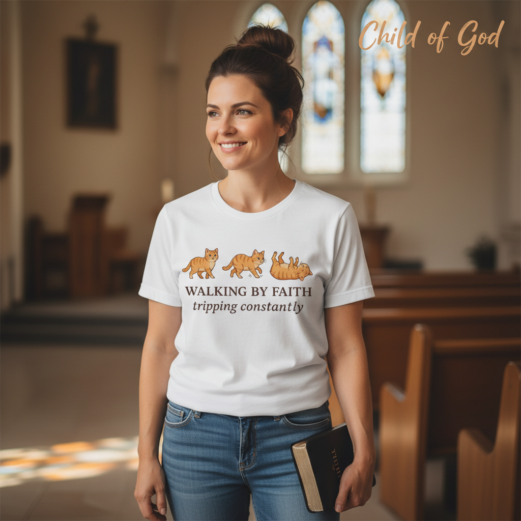 Walking By Faith Cat T-Shirt__lifestyle