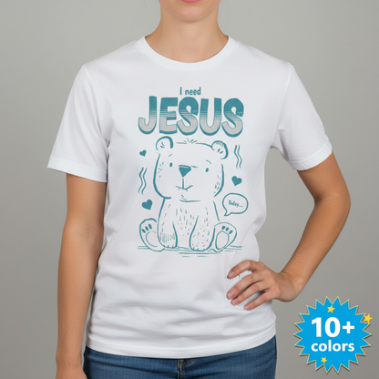 I Need Jesus Bear T-Shirt_badge