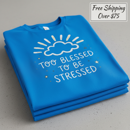 Too Blessed to Be Stressed T-Shirt_stacked_flatlay