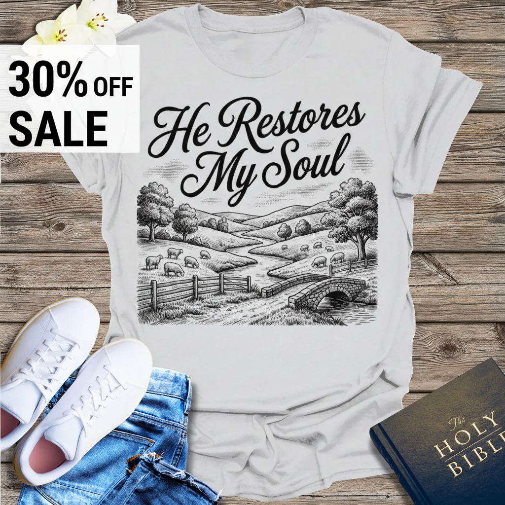 He Restores My Soul T-Shirt_triple_model