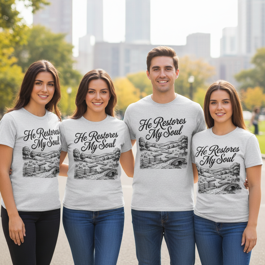 He Restores My Soul T-Shirt_dual_model_life