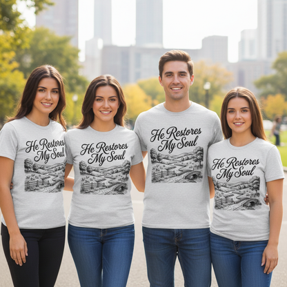 He Restores My Soul T-Shirt_dual_model_life