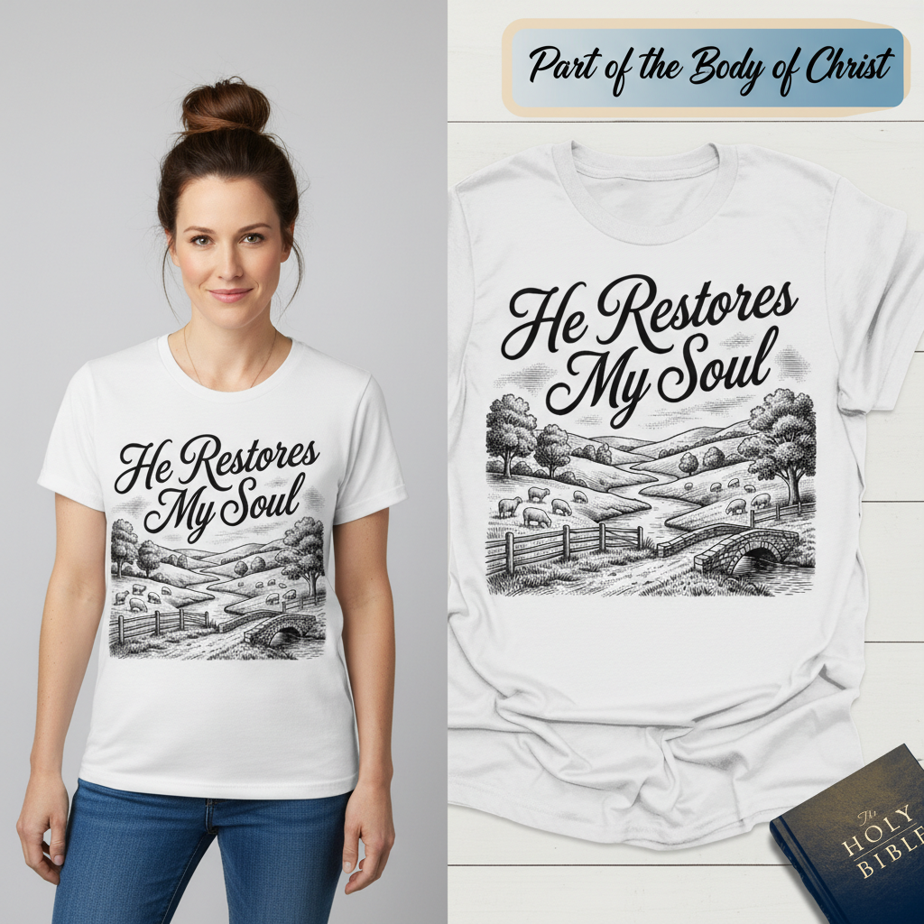 He Restores My Soul T-Shirt_model_flat