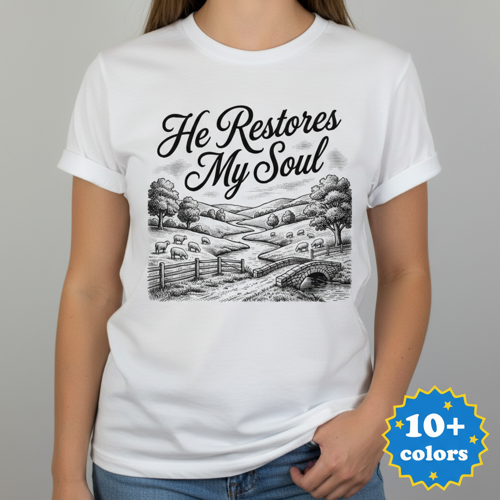 He Restores My Soul T-Shirt_badge