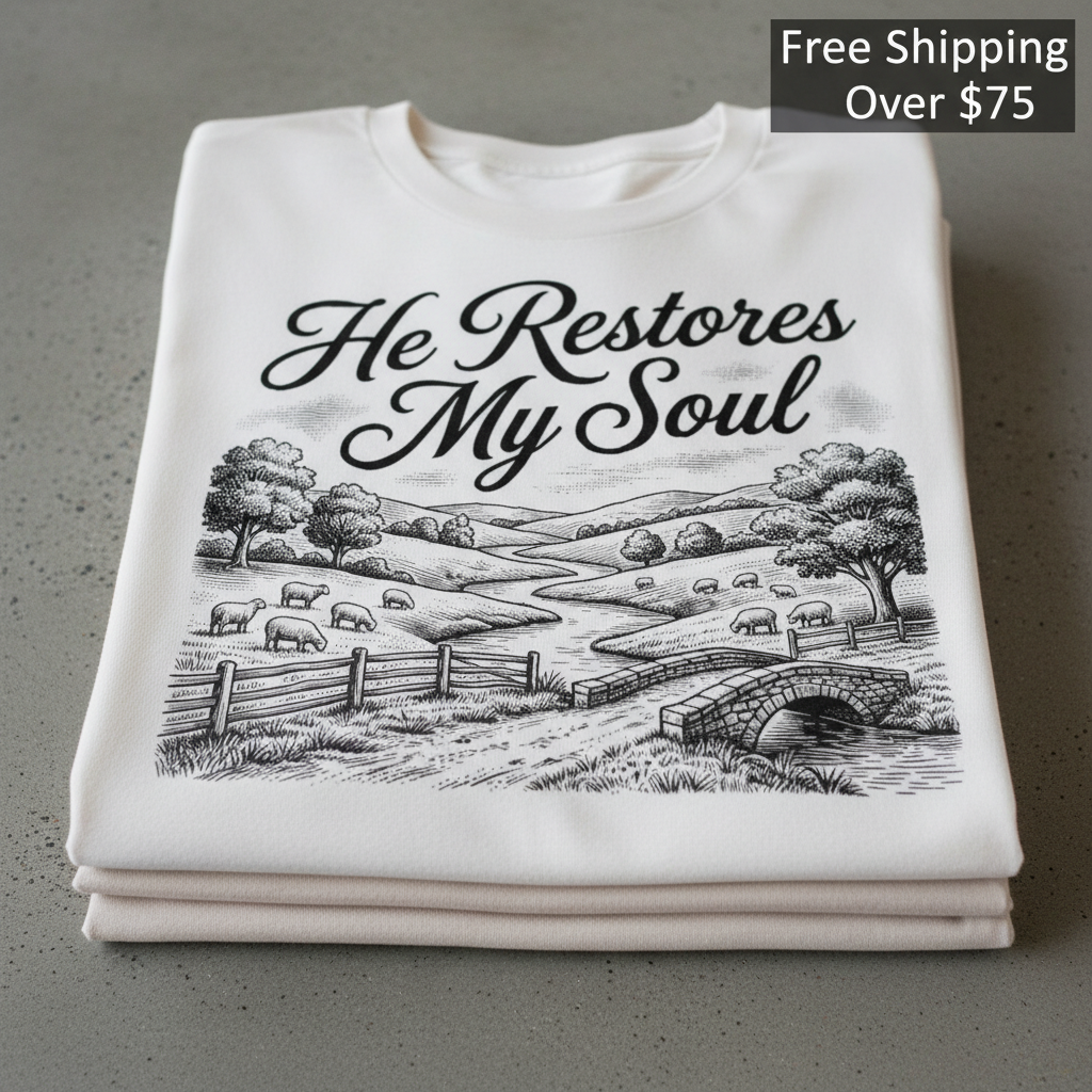 He Restores My Soul T-Shirt_stacked_flatlay