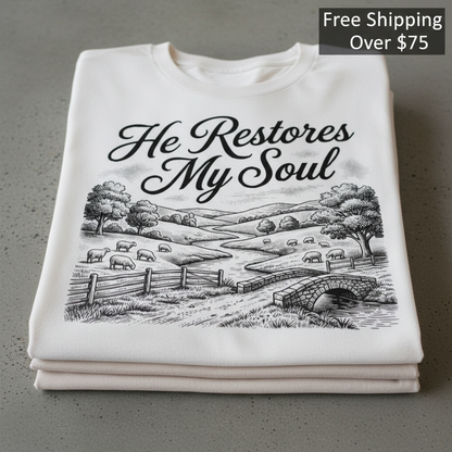 He Restores My Soul T-Shirt_stacked_flatlay
