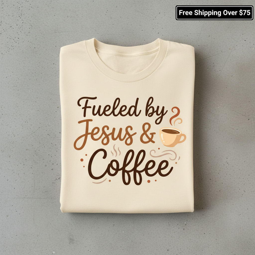 Fueled by Jesus & Coffee T-Shirt_stacked_flatlay