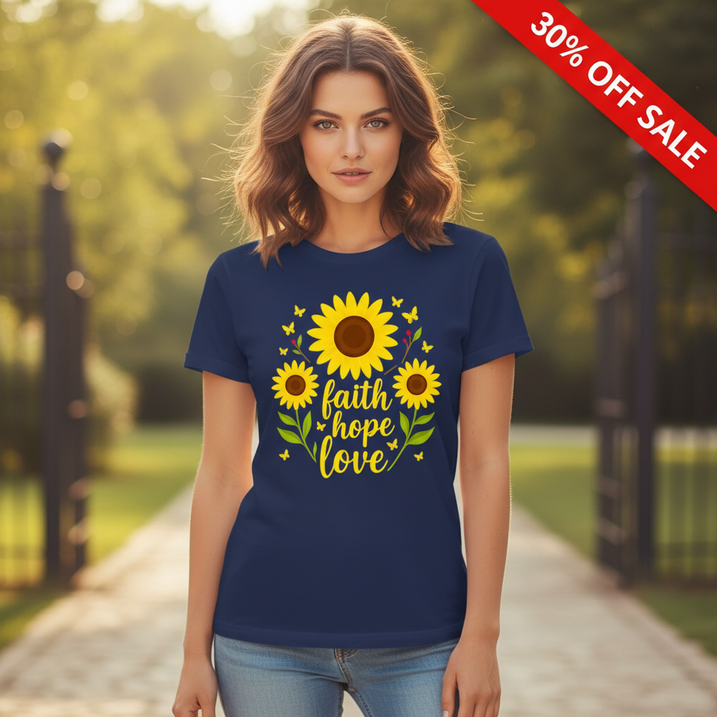 Faith Hope Love Sunflower T-Shirt_triple_model