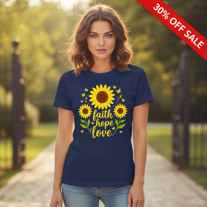 Faith Hope Love Sunflower T-Shirt_triple_model