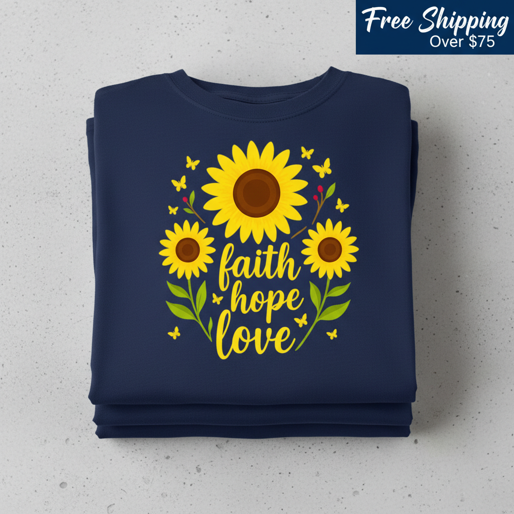 Faith Hope Love Sunflower T-Shirt_stacked_flatlay