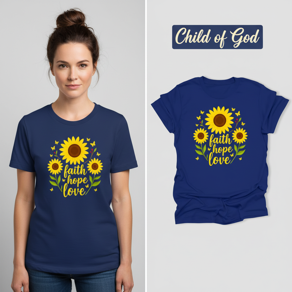 Faith Hope Love Sunflower T-Shirt_model_flat