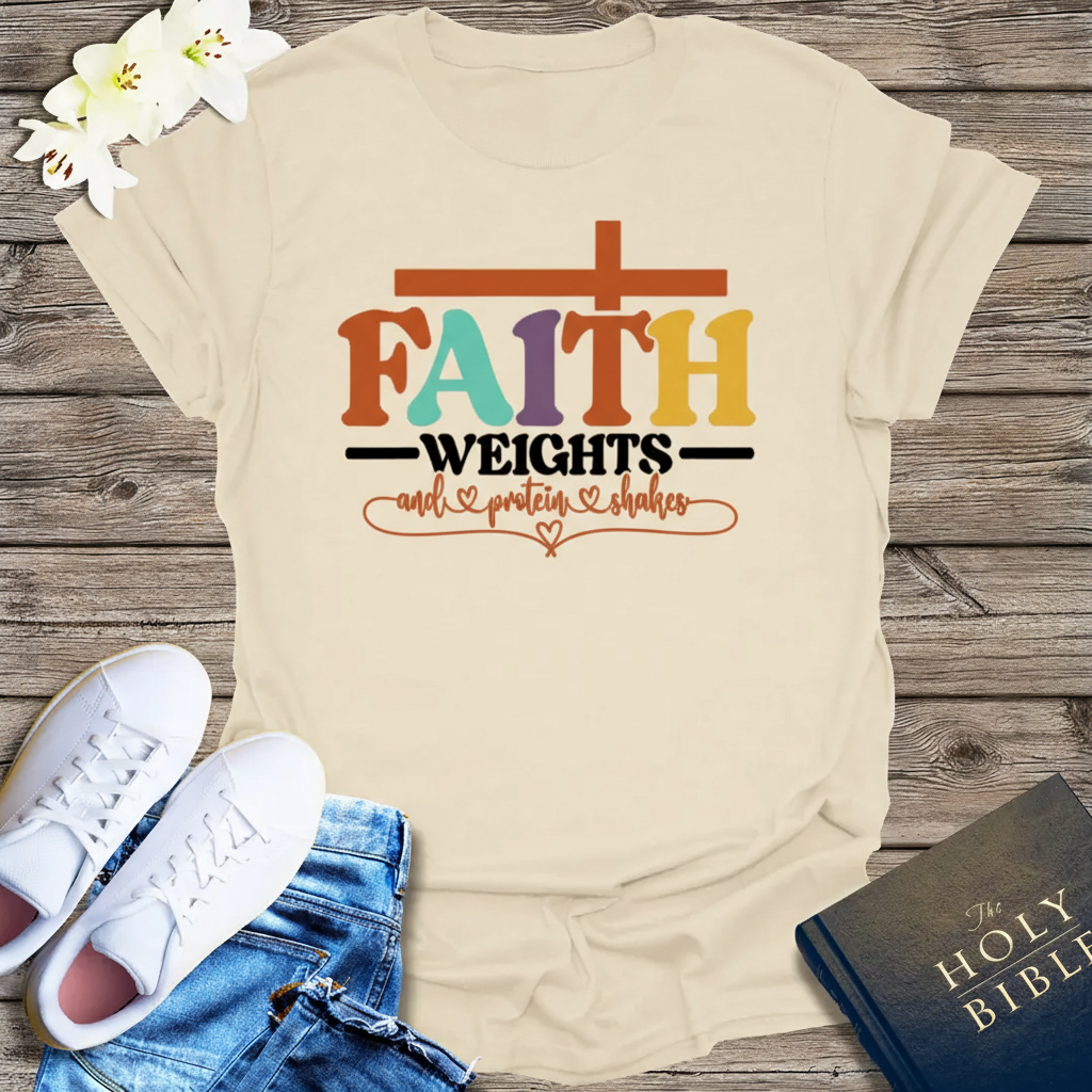 Faith and Protein Shakes T-Shirt_triple_model
