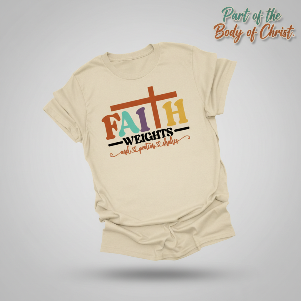 Faith and Protein Shakes T-Shirt_3d_float