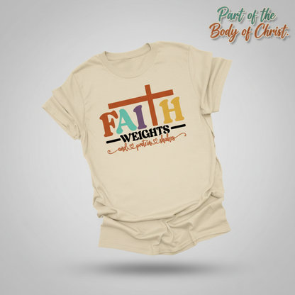 Faith and Protein Shakes T-Shirt_3d_float