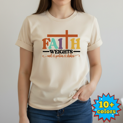 Faith and Protein Shakes T-Shirt_badge