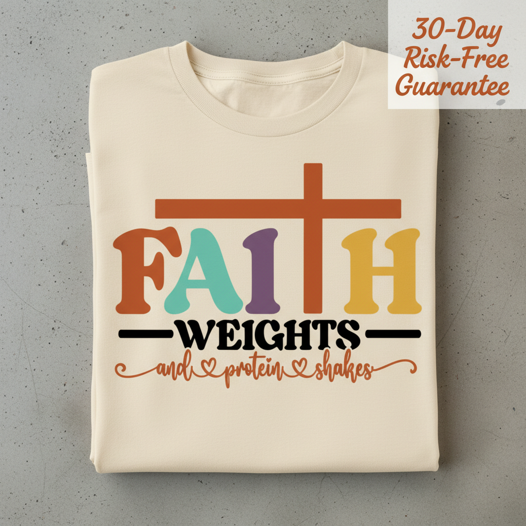 Faith and Protein Shakes T-Shirt_stacked_flatlay