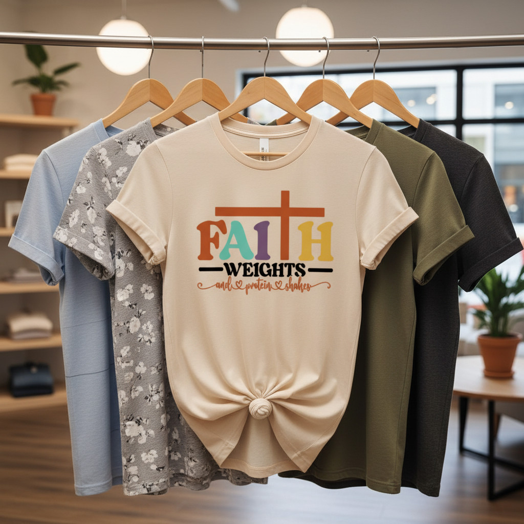 Faith and Protein Shakes T-Shirt_boutique_rack