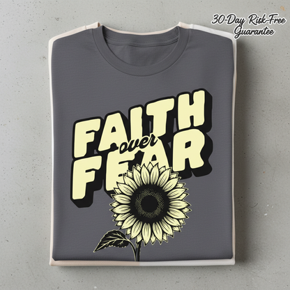 Faith Over Fear Sunflower T-Shirt_stacked_flatlay