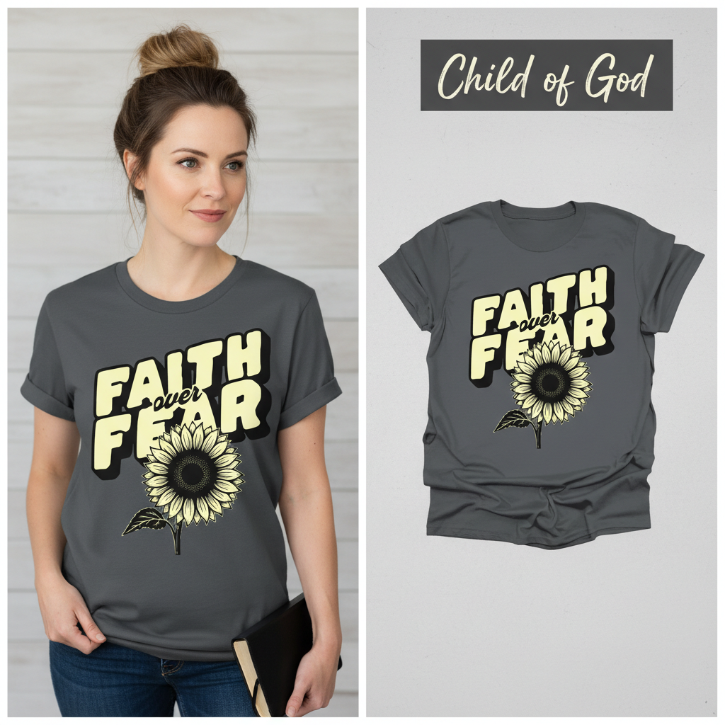 Faith Over Fear Sunflower T-Shirt_model_flat