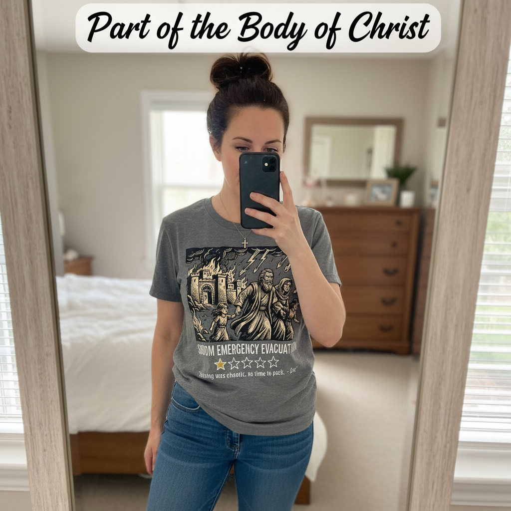 Sodom Emergency Evacuation T-Shirt_mirror_selfie
