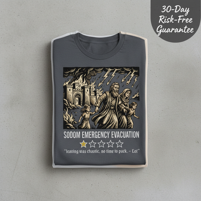Sodom Emergency Evacuation T-Shirt_stacked_flatlay