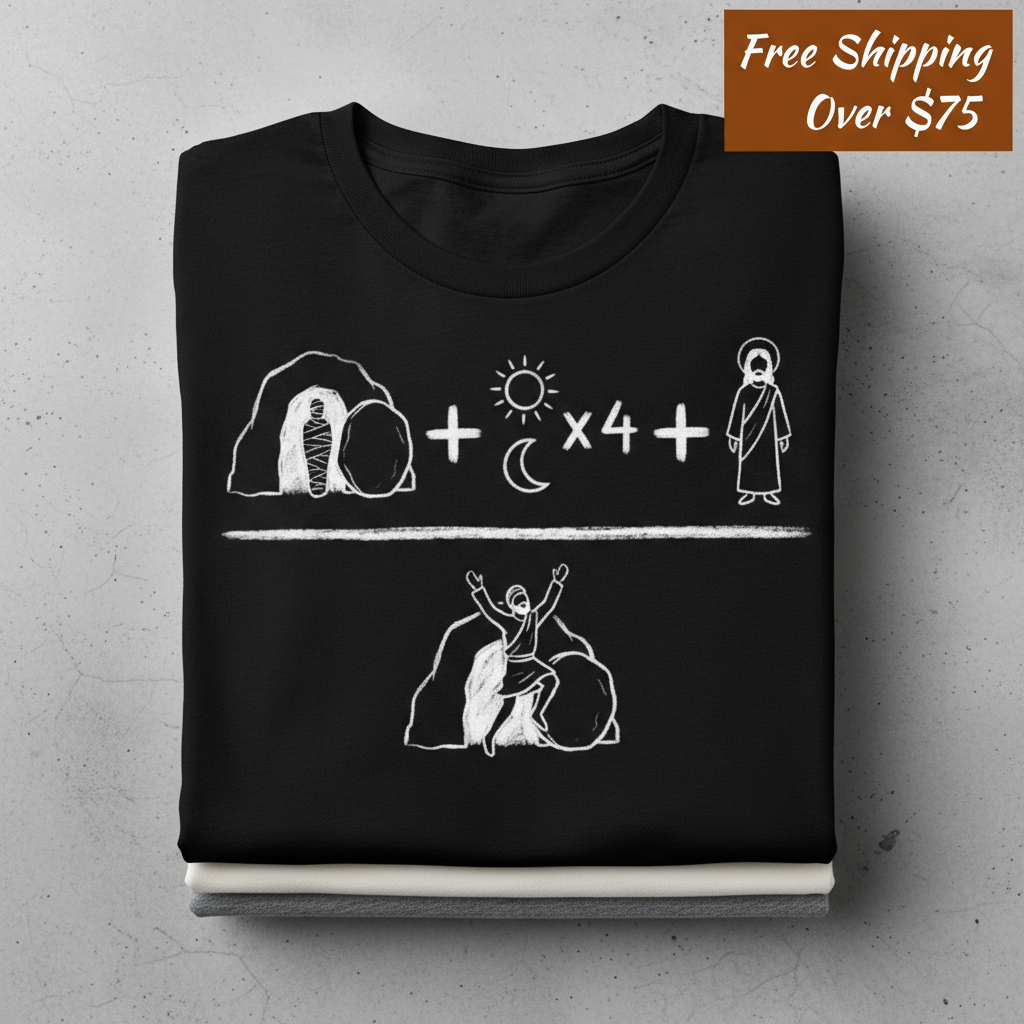 He Is Risen Equation T-Shirt_stacked_flatlay