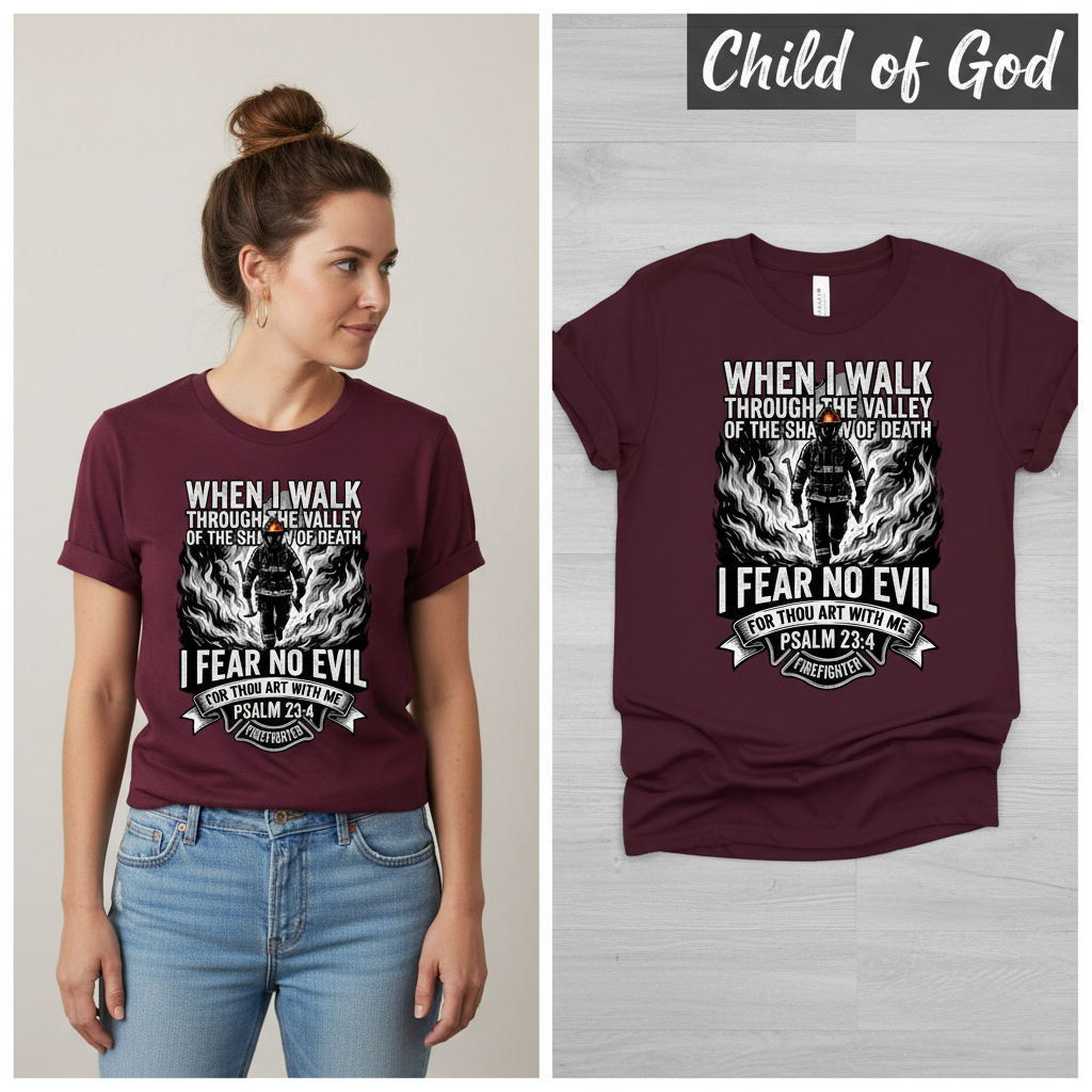 Fear No Evil Firefighter T-Shirt_model_flat