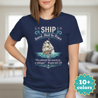 Saved Ship Peace T-Shirt_badge