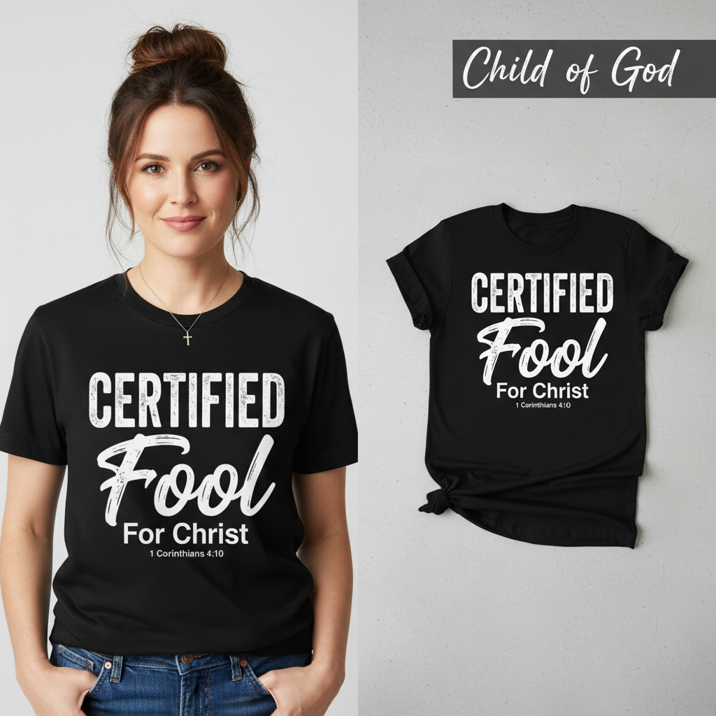 Certified Fool for Christ T-Shirt_model_flat