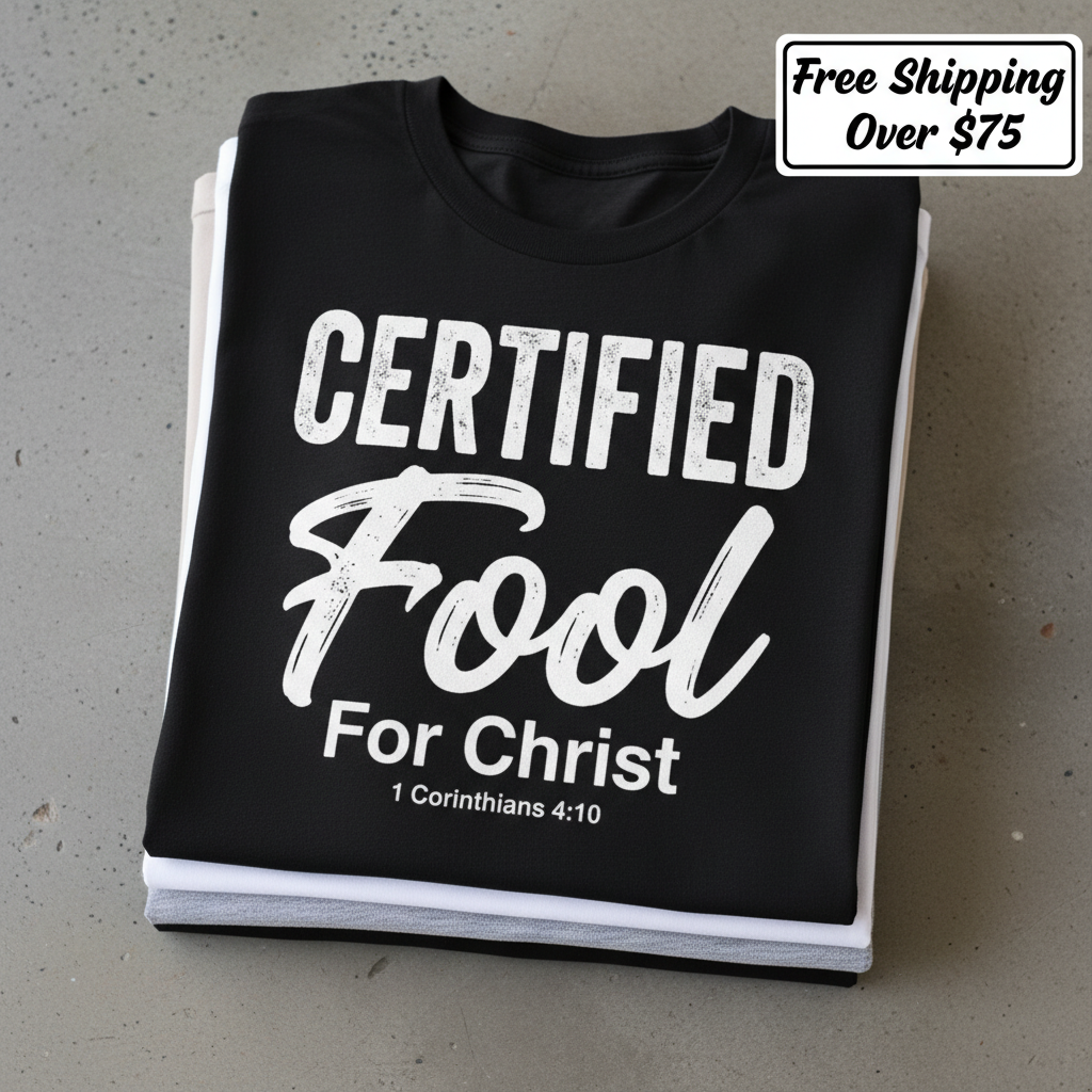 Certified Fool for Christ T-Shirt_stacked_flatlay