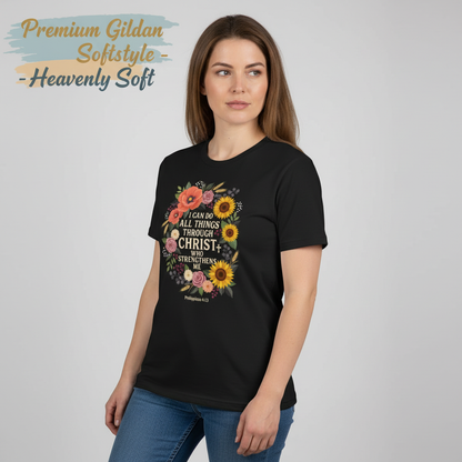 Strength in Christ Floral Wreath T-Shirt__benefit