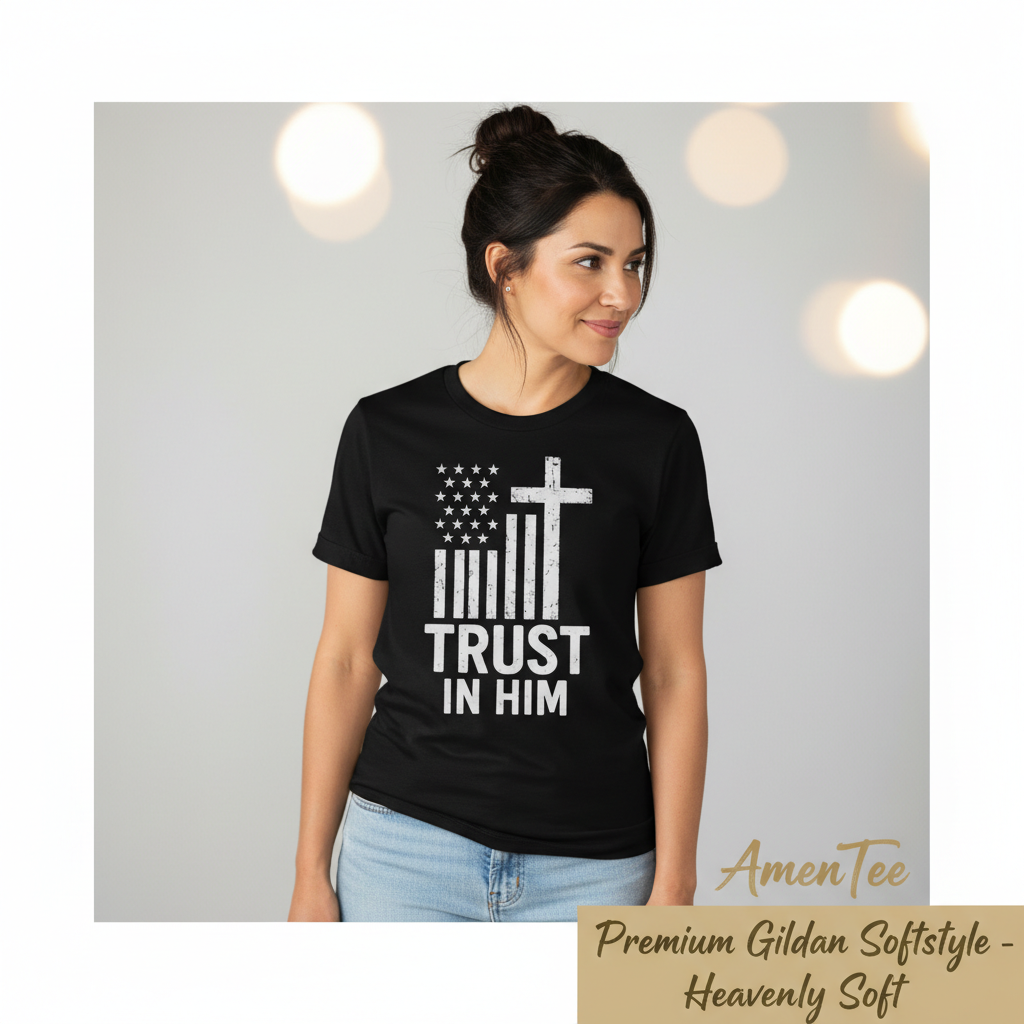 Trust In Him Cross Flag T-Shirt__space