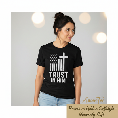 Trust In Him Cross Flag T-Shirt__space