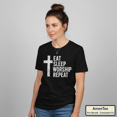 Eat Sleep Worship Repeat T-Shirt__space