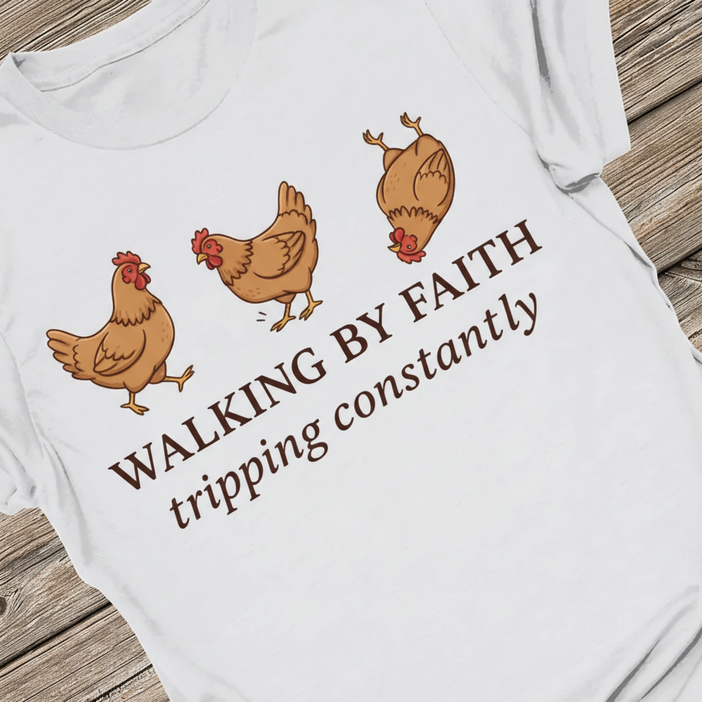 Walking By Faith Chicken T-Shirt_extreme_za