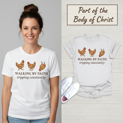 Walking By Faith Chicken T-Shirt_model_flat