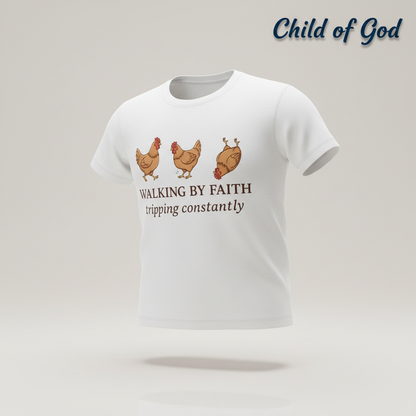 Walking By Faith Chicken T-Shirt_3d_float