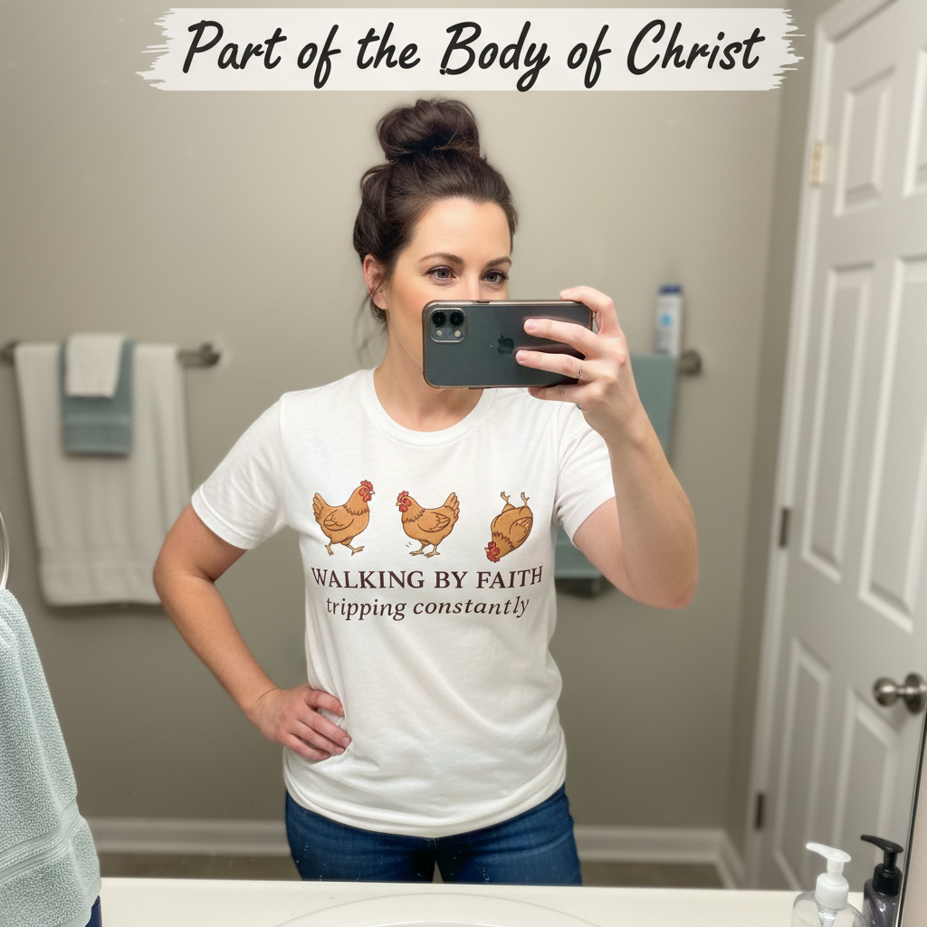 Walking By Faith Chicken T-Shirt_mirror_selfie