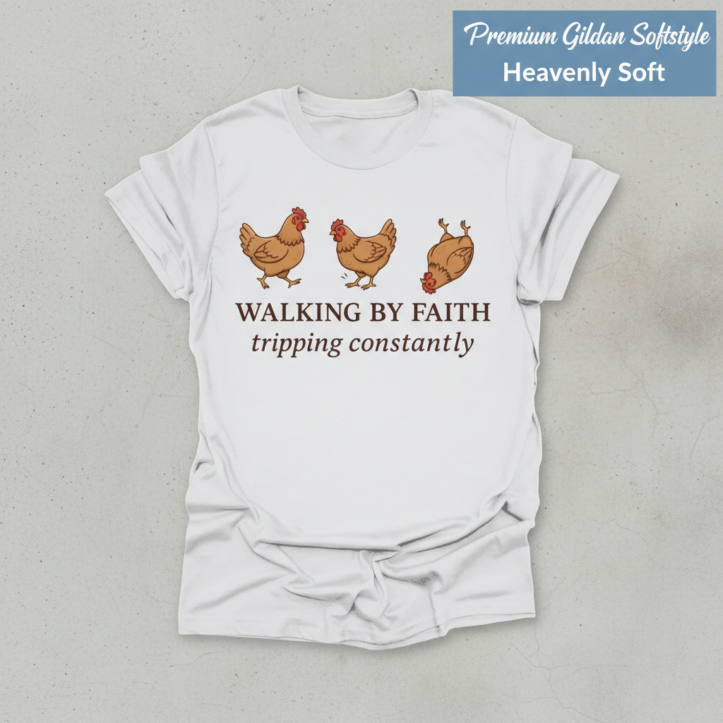 Walking By Faith Chicken T-Shirt_clean