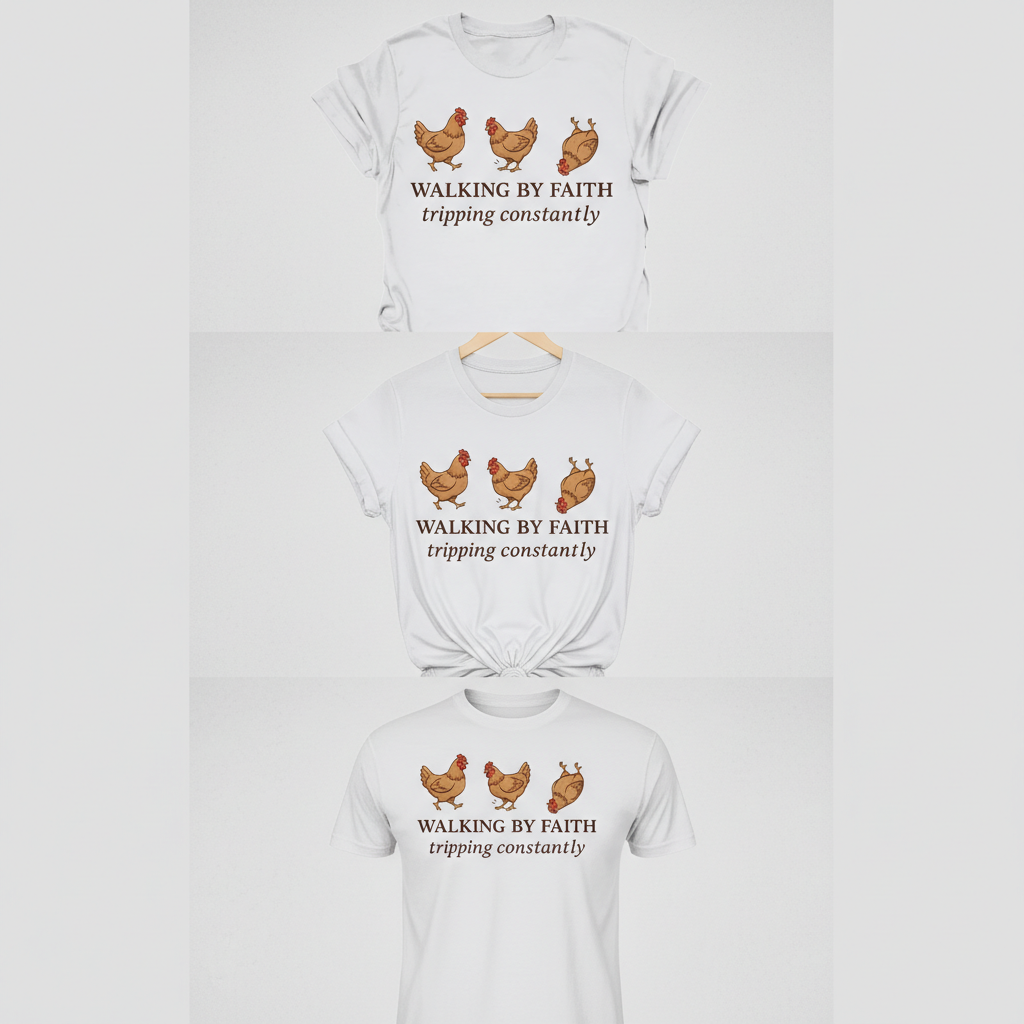 Walking By Faith Chicken T-Shirt_triple_model