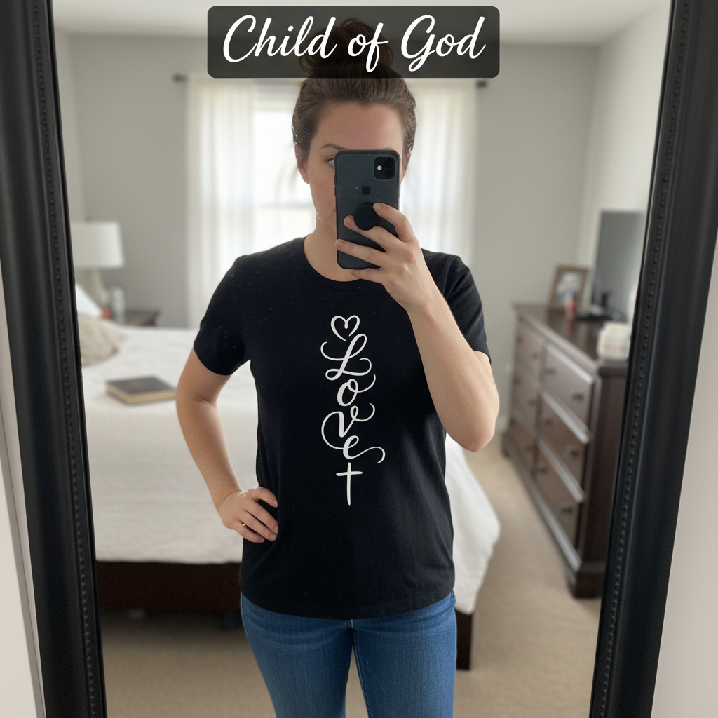 Loved in Christ T-Shirt_mirror_selfie