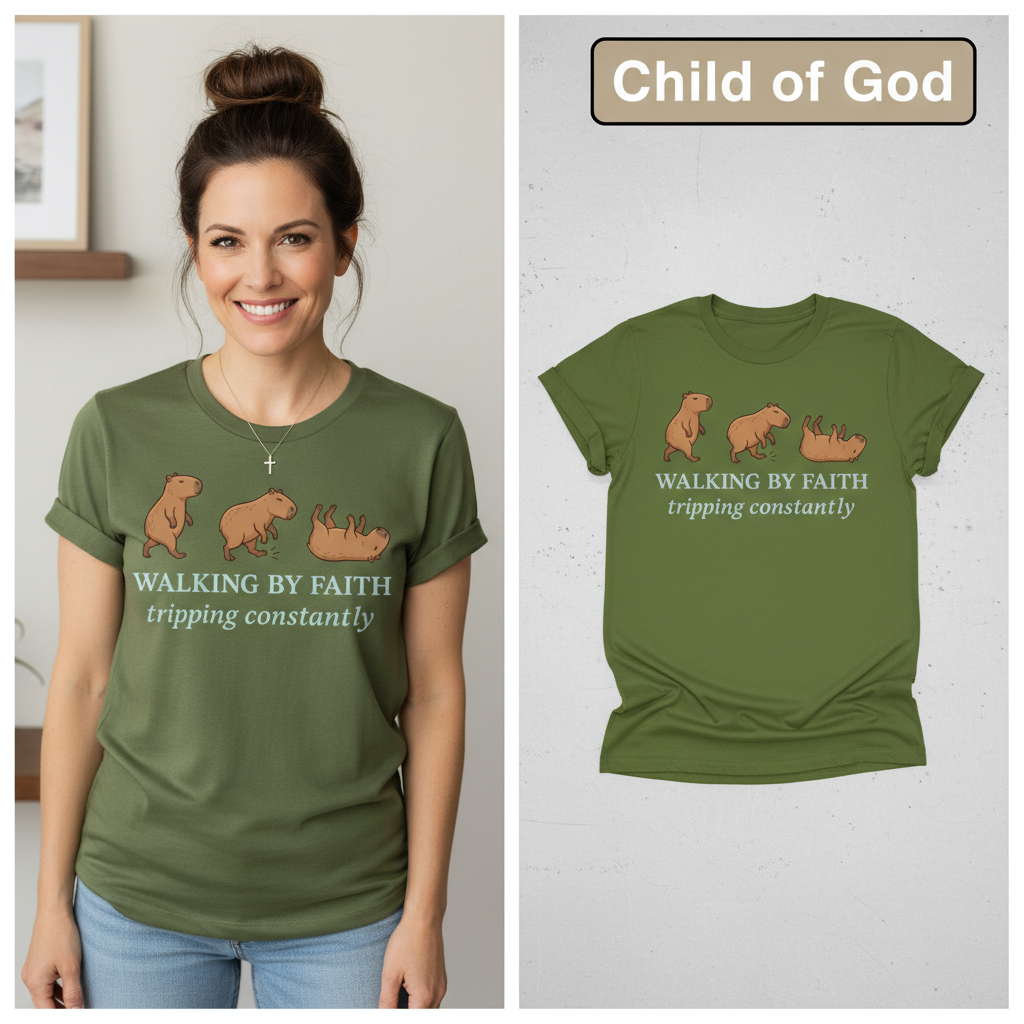 Walking by Faith T-Shirt_model_flat