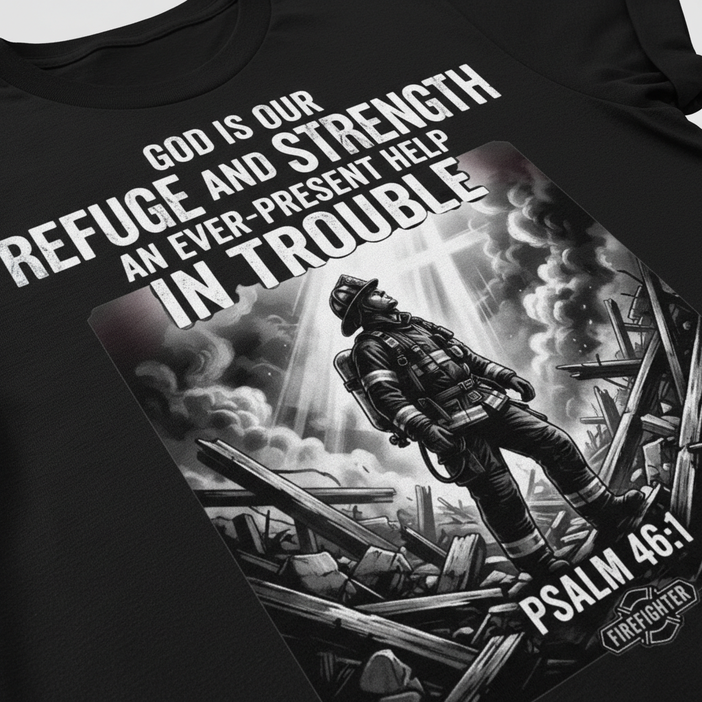 Firefighter Psalm 46:1 T-Shirt__detail