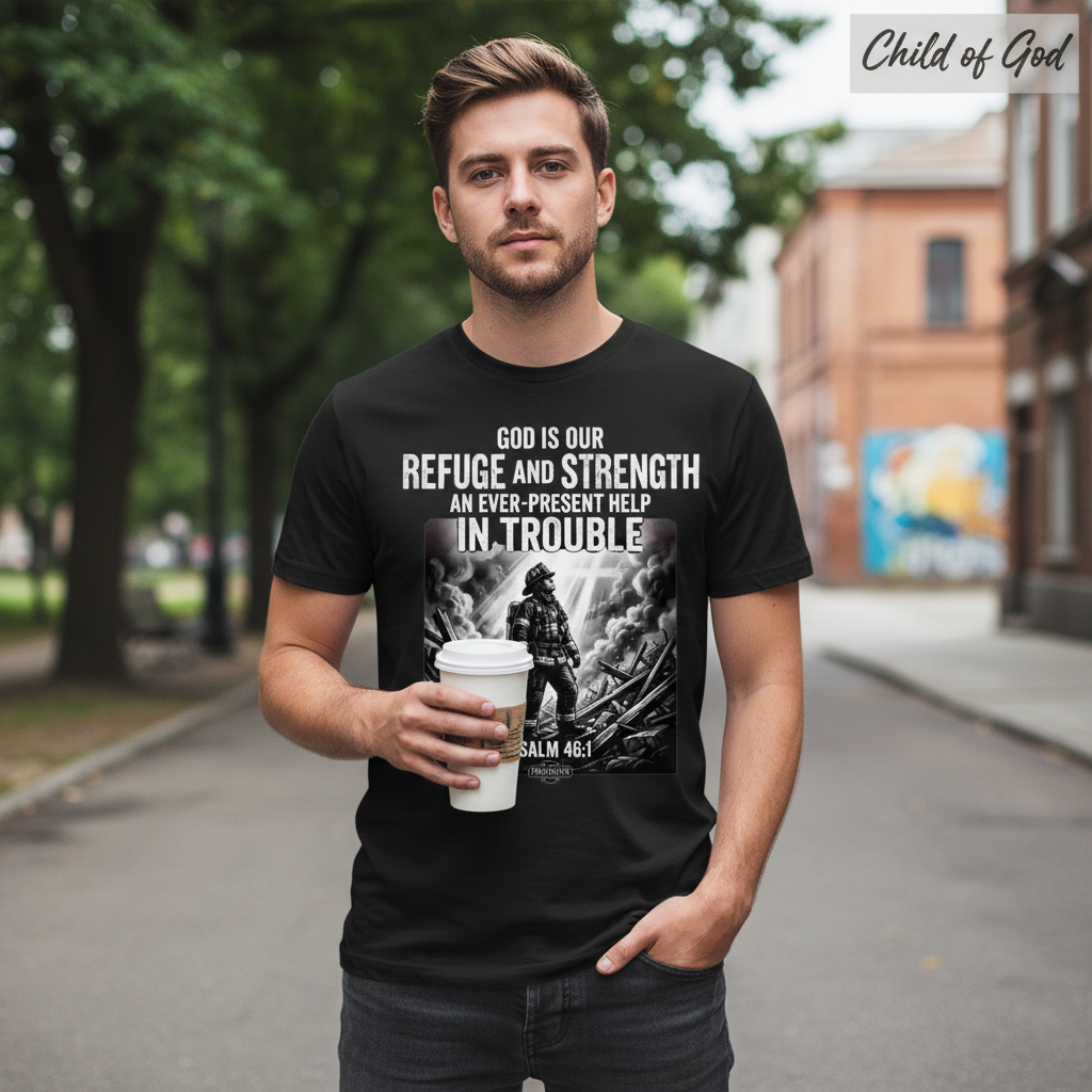 Firefighter Psalm 46:1 T-Shirt__lifestyle
