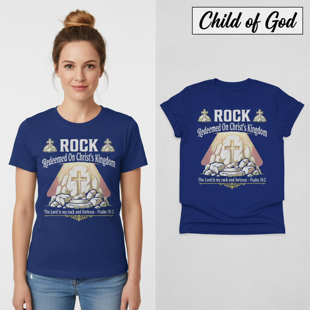 Christ the Rock Fortress T-Shirt_model_flat
