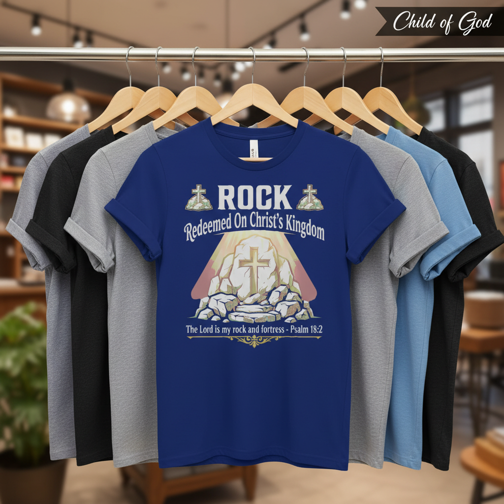 Christ the Rock Fortress T-Shirt_boutique_rack