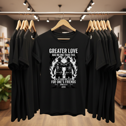 Greater Love Firefighter T-Shirt_boutique_rack