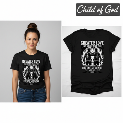 Greater Love Firefighter T-Shirt_model_flat