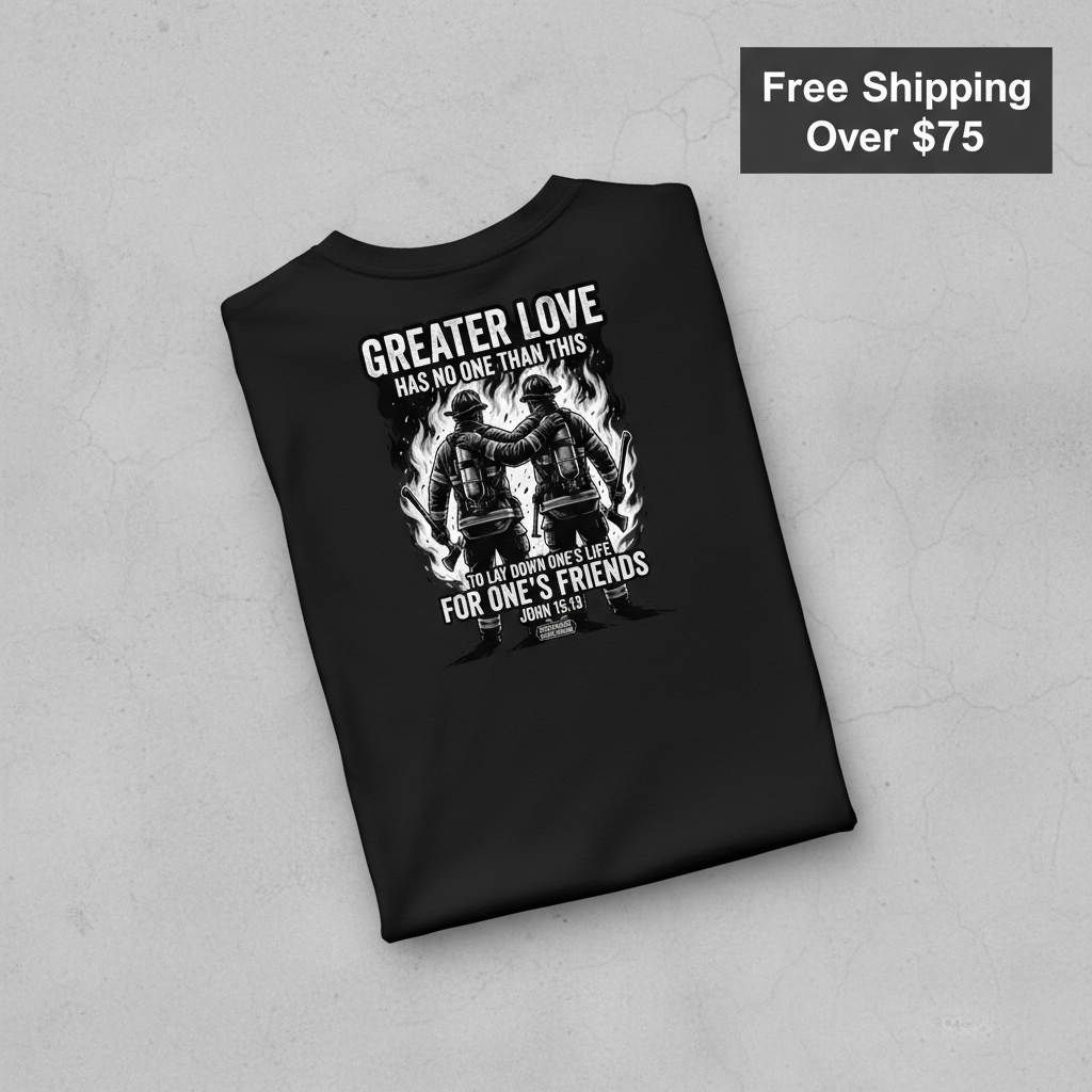 Greater Love Firefighter T-Shirt_fold_tilt