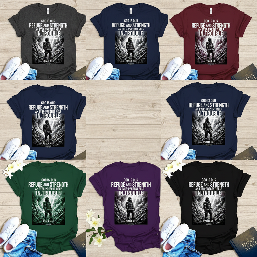 Firefighter Psalm 46:1 T-Shirt_6color_grid